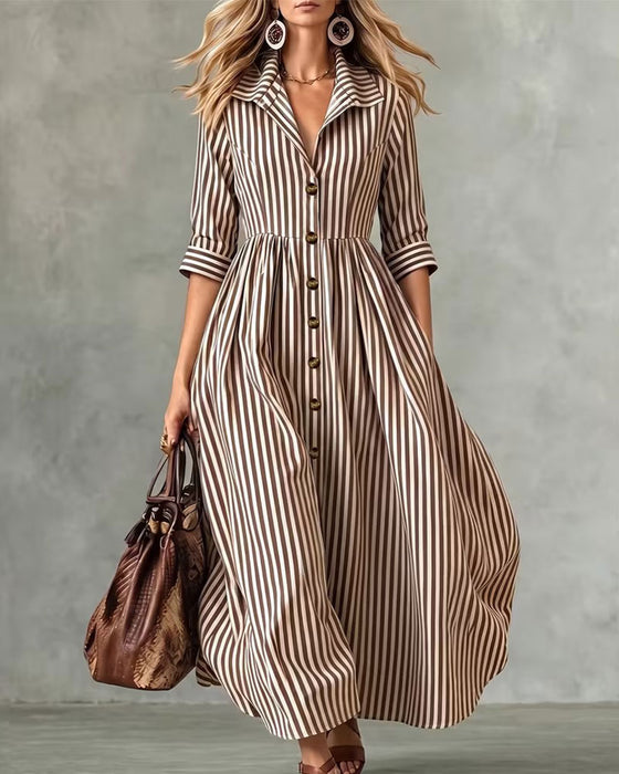 Robe Col Chemise Taille Rayée