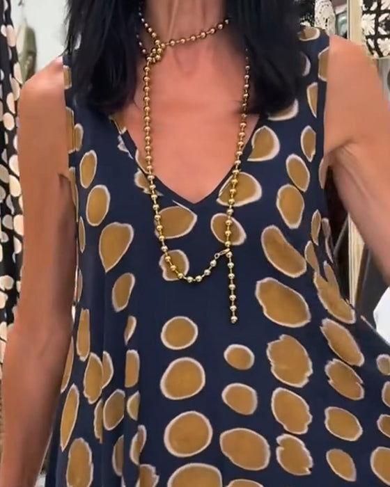 Robe Col V Sans Manches Pois Ligne A