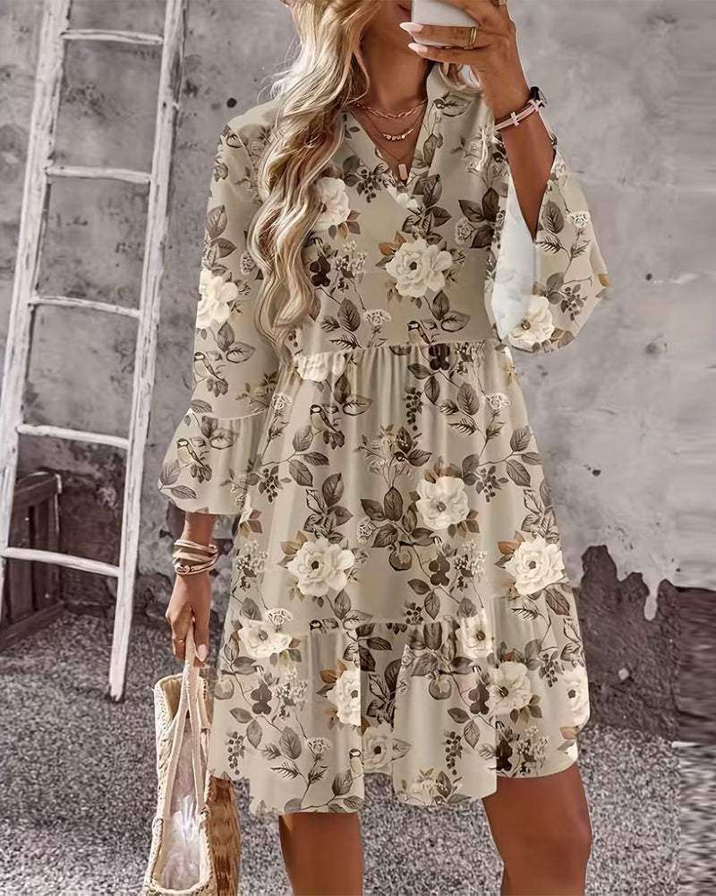 Robe Manche Cloche Imprimé Fleuri