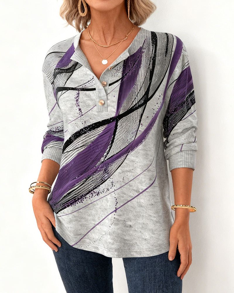 Sweat-Shirt Col Henley Imprimé