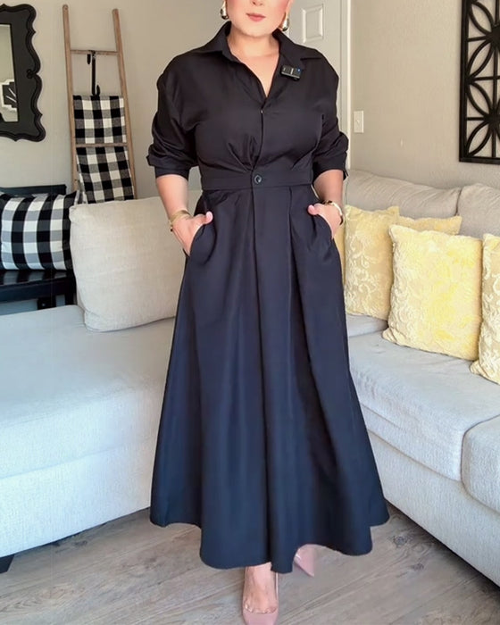 Robe Chemise À Revers À La Taille