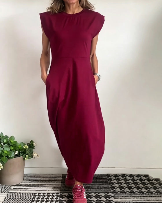 Robe Col Rond Poche Unie