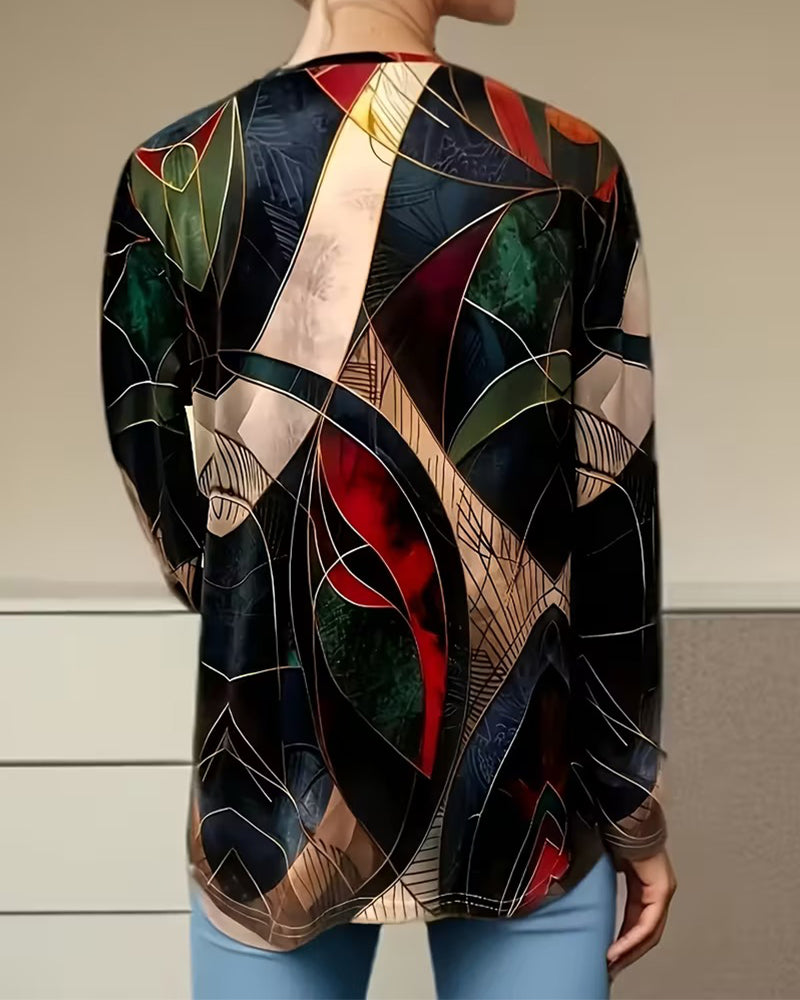 Haut Col Rond Décontracté Imprimé Manches Longues