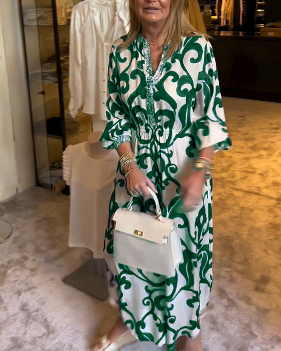 Robe ample imprimée à col en V