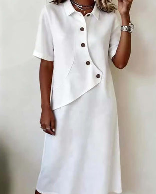 Robe Asymétrique Bouton Col Chemise