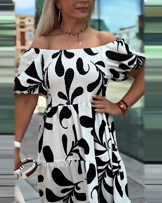 Robe Élégante Bardot Imprimée