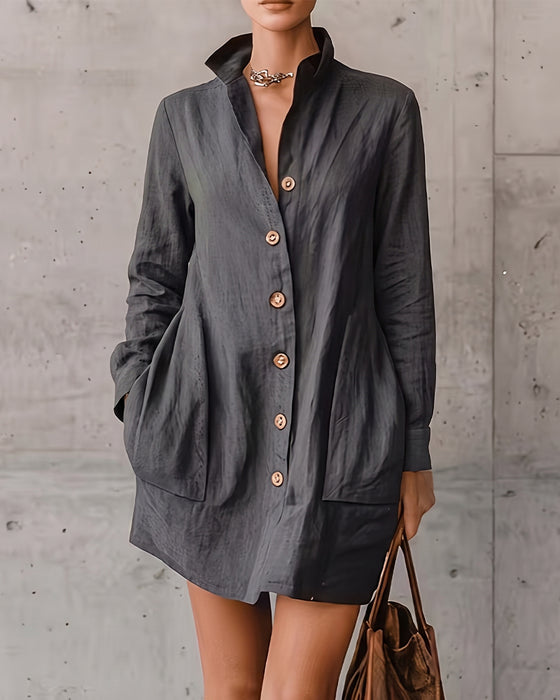 Robe Revers Bouton Poche