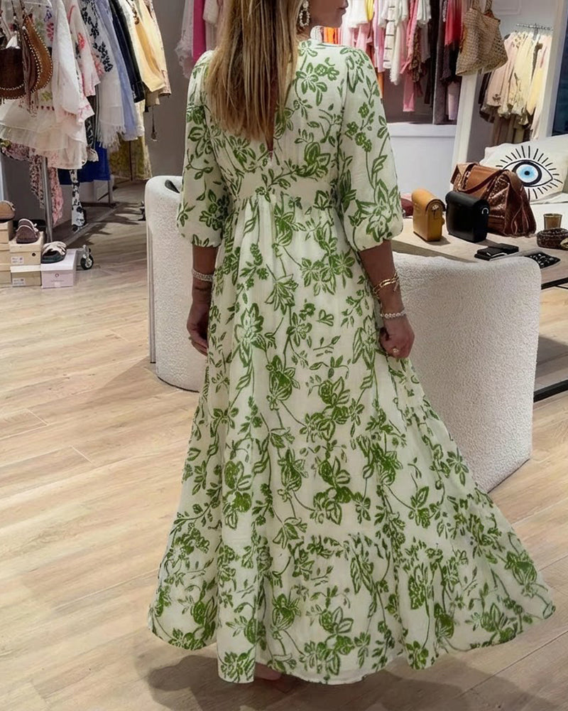 Robe Décolleté Profond En V Élégant Floral Longue