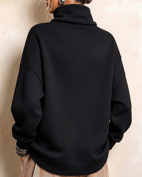 Sweatshirt Col Haut Strass Cordon De Serrage