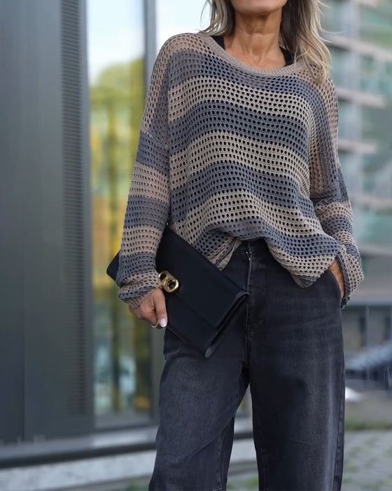 Pullover Rayure Découpe Tricoté