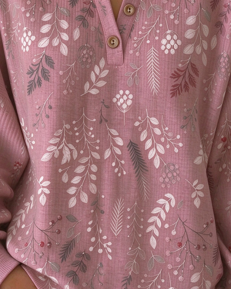 Sweatshirt Gaufré Col Henry Imprimé Floral