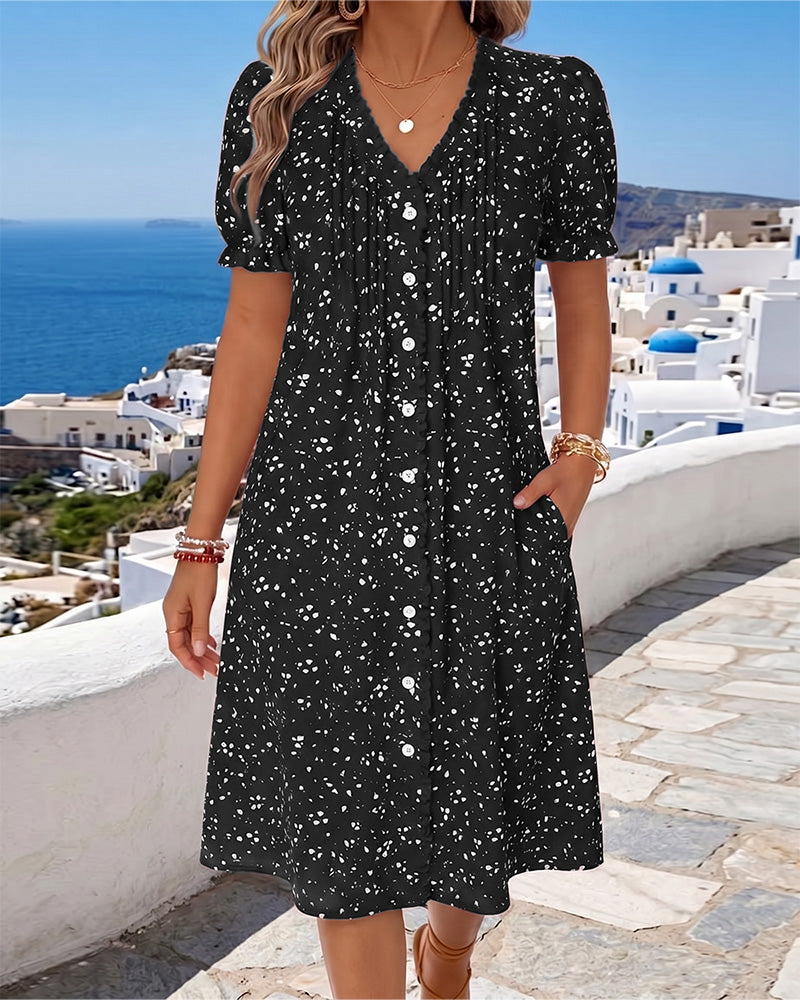 Robe Fleurie Col V Boutonnée Devant