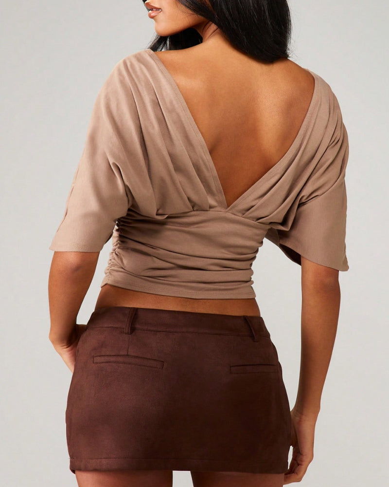 Haut Col V Manche Chauve-Souris Taille Attache