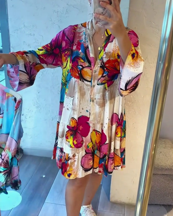 Robe Coloré Grand Floral Imprimé Court