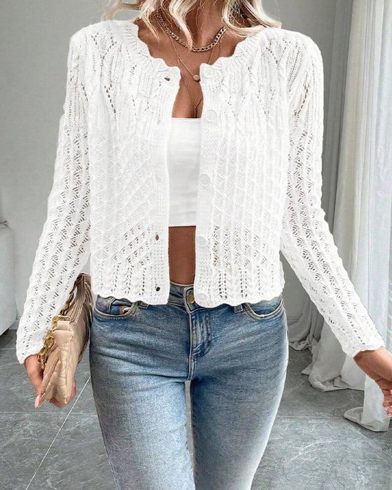 Cardigan Décontracté Col Rond Boutonné Tricoté