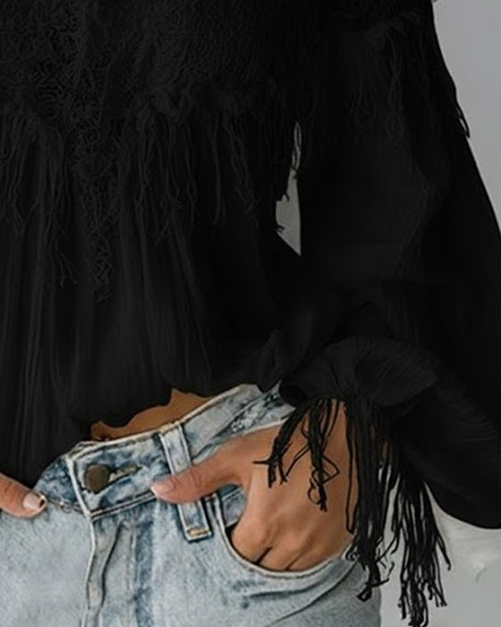 Top Caraco À Épaules Dénudées Avec Dentelle Et Glands