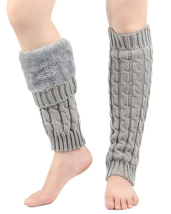 Jambières En Tricot À Câbles Doublées Polaire Manchons De Bottes Thermiques