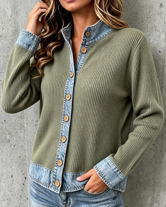 Manteau Décontracté Denim Panneau Tricoté