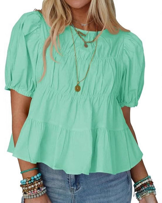 Blouse Manche Bouffante Coupe Loose Volantée