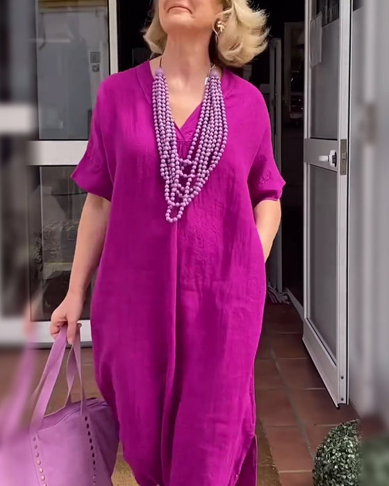 Robe Décolleté En V Couleur Unie Simple Longue