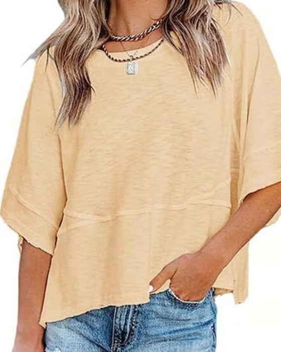 T-Shirt Panneau Unie Manche Évasée