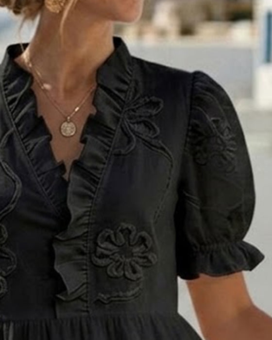 Robe Manche Bouffante Courte Floral