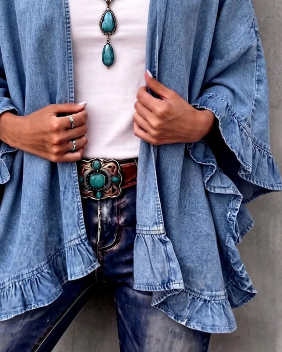 Manteau Denim Volant Lâche