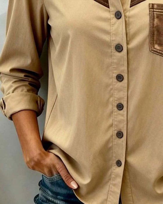 Chemise Assemblage Col Revers Manche Longue