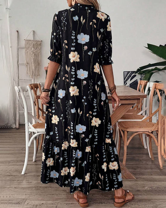 Robe Florale Revers Maxi
