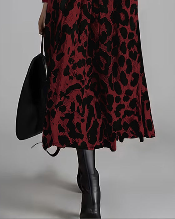 Robe Col Rond Léopard Jupe Ample