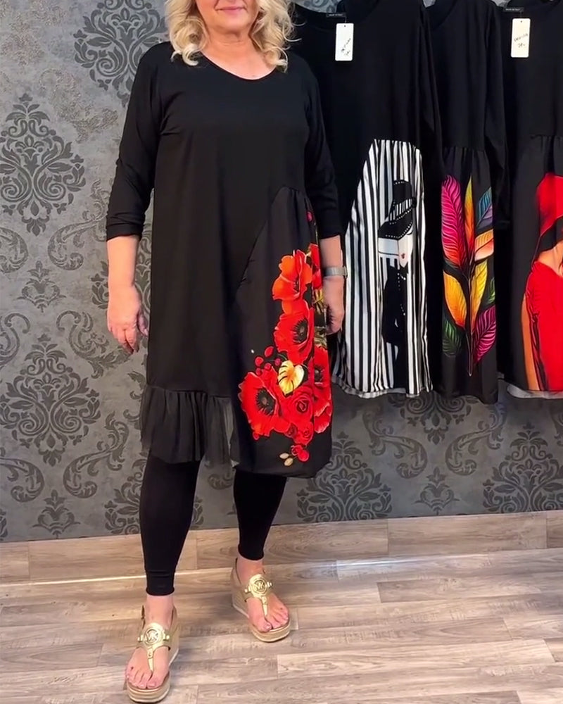 Robe décontractée à imprimé floral en maille épissée