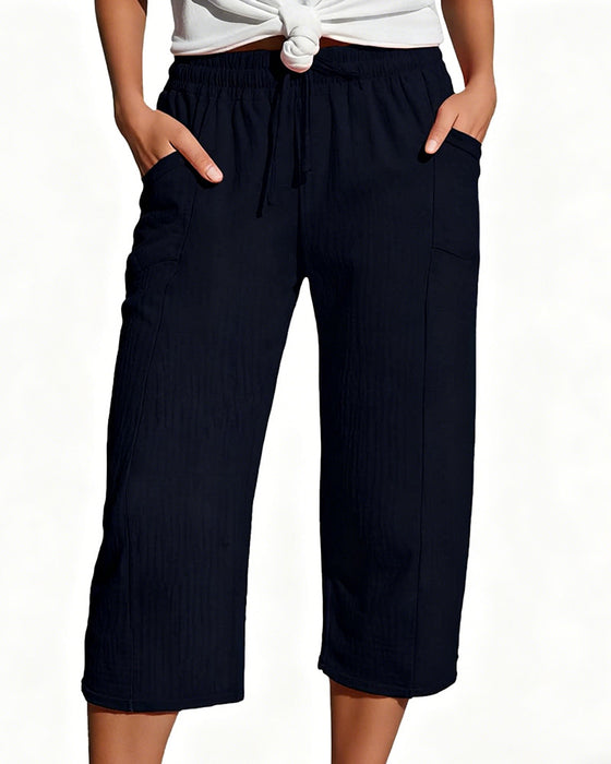 Pantalon Unie Cordon De Serrage Jambe Large Racourci