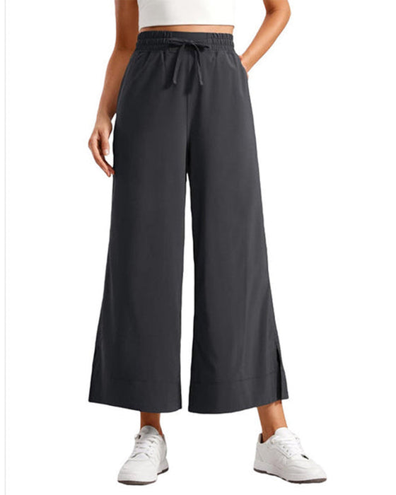 Pantalon Taille Haute Jambe Large Avec Fente Latérale