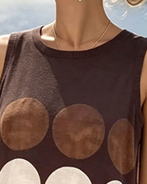 Robe Décontractée, À Pois, Sans Manches