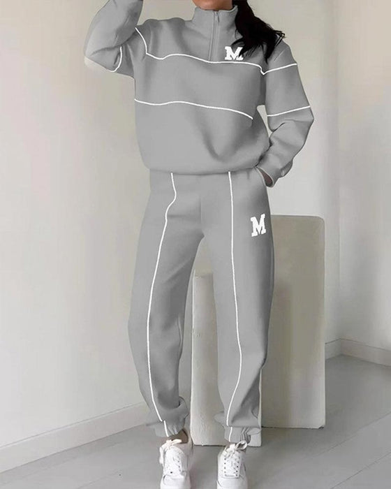 Ensemble Deux Pièces Femme Décontracté Lettre M Manches Longues
