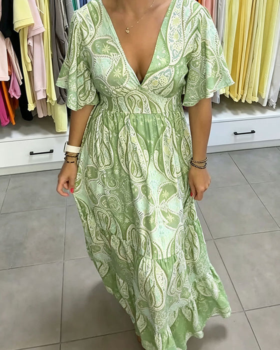 Robe Col V Volant Imprimé