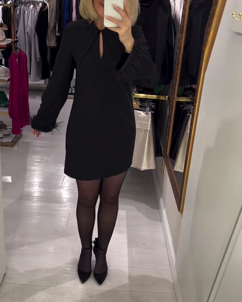 Robe Couleur Unie Coupe Droite Manches Longues