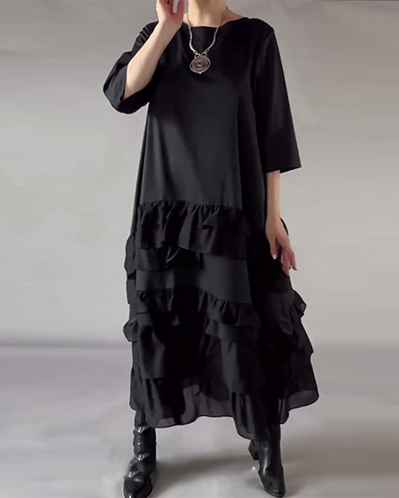 Robe À Col Rond À Double Couche