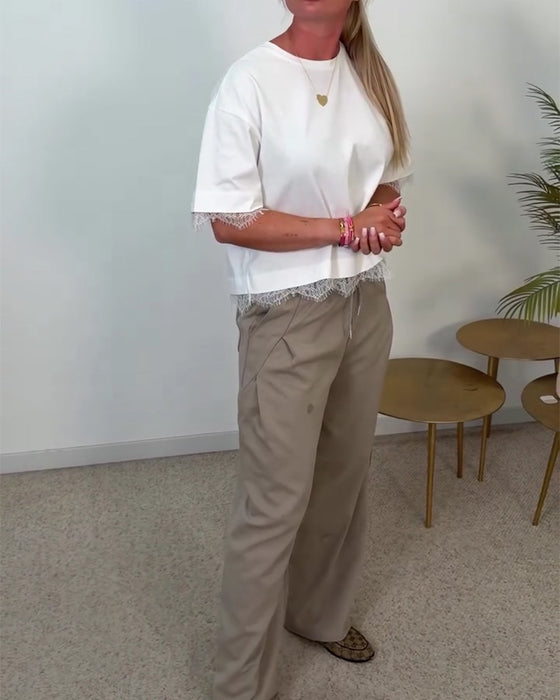 Blouse Dos Fente Dentelle Manche Courte