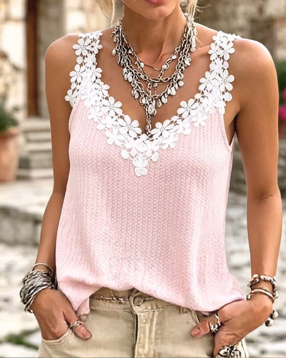 Cami Top Dentelle Tridimensionnelle Bretelles