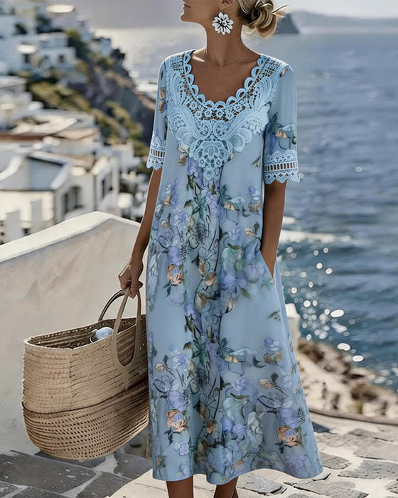 Robe Dentelle Patchwork Floral Décontracté