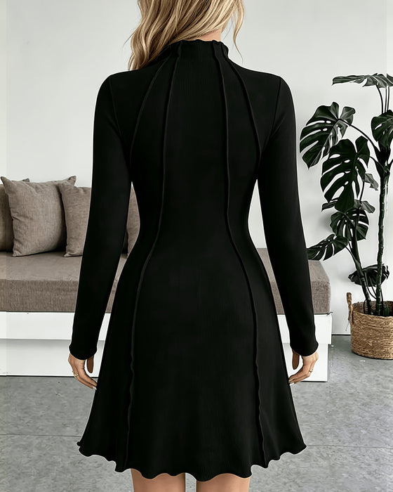 Robe Col Mock Unie Décontractée