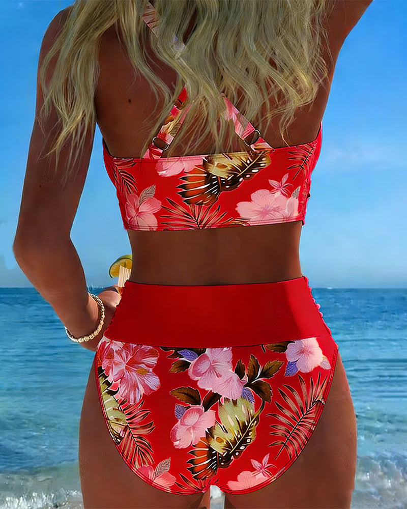 Bikini Contraste Floral Fendu