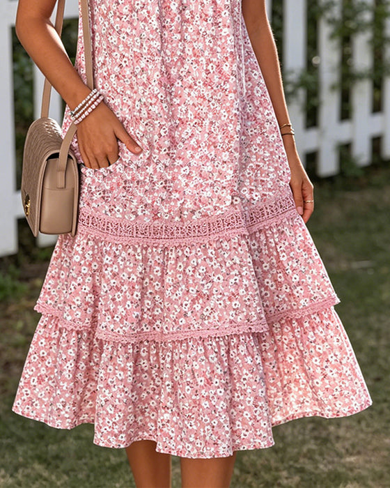 Robe Col Rond Florale À Volants