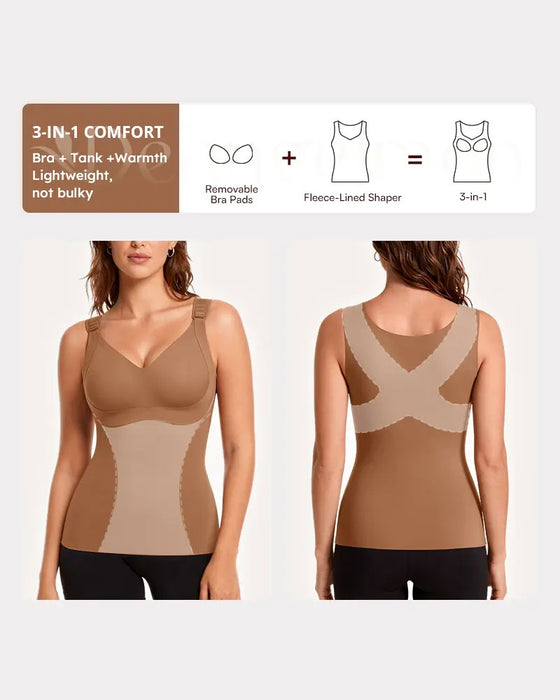 Débardeur Femme 3-En-1 Léger Ajusté Doux Thermique Shapewear Soutien-Gorge Intégré