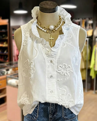 Chemise Sans Manches 3D Florale Volant