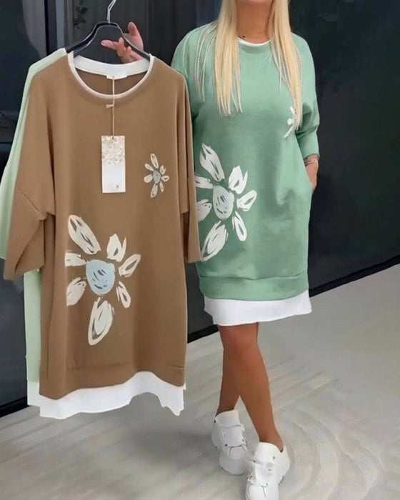 Robe Sweatshirt Col Rond Imprimé Patchwork