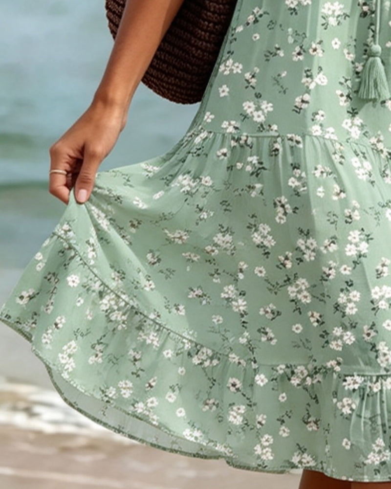Robe Fleurie Col V Bretelles Fines