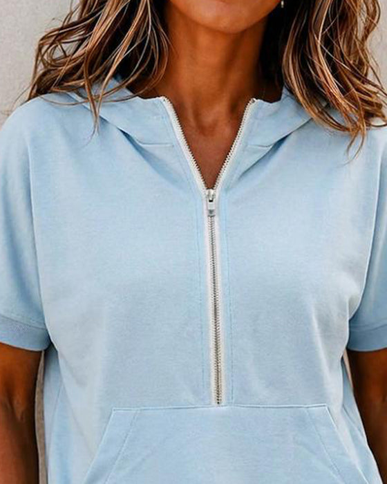Blouse Fermeture Éclair Poche Manche Courte