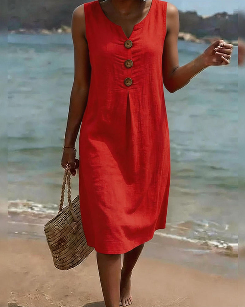 Robe Boutonnée Sans Manches